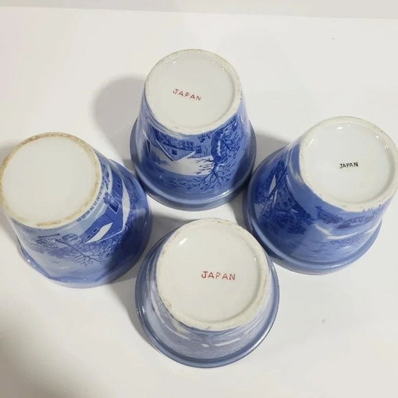 VTG Set  Of 4 Currier and Ives Mini Plant Pots Farm Scenes,Blue. - Picture 6 of 12